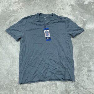 Gap Mens Short Sleeve Henley Shirt L Blue Cotton Made In Vietnam 6784